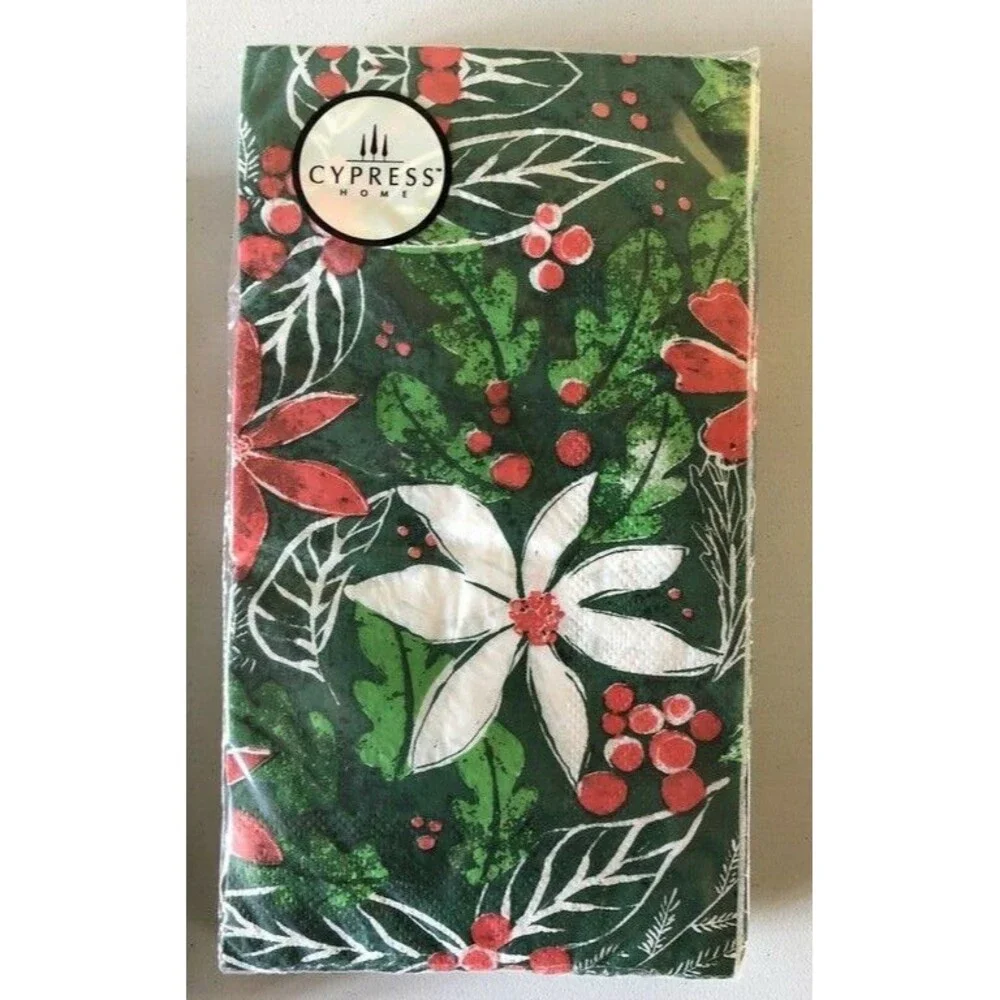 Christmas Cypress Paper Towels Napkins Set of 2 Poinsettia Holly 15 Ct Decoupage